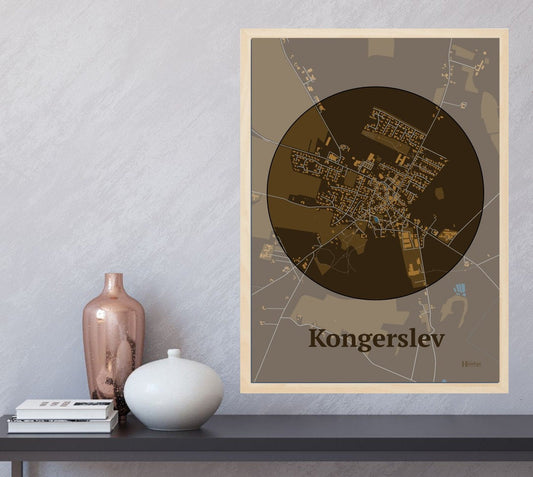 Kongerslev plakat i farve  og HjemEgn.dk design centrum. Design bykort for Kongerslev