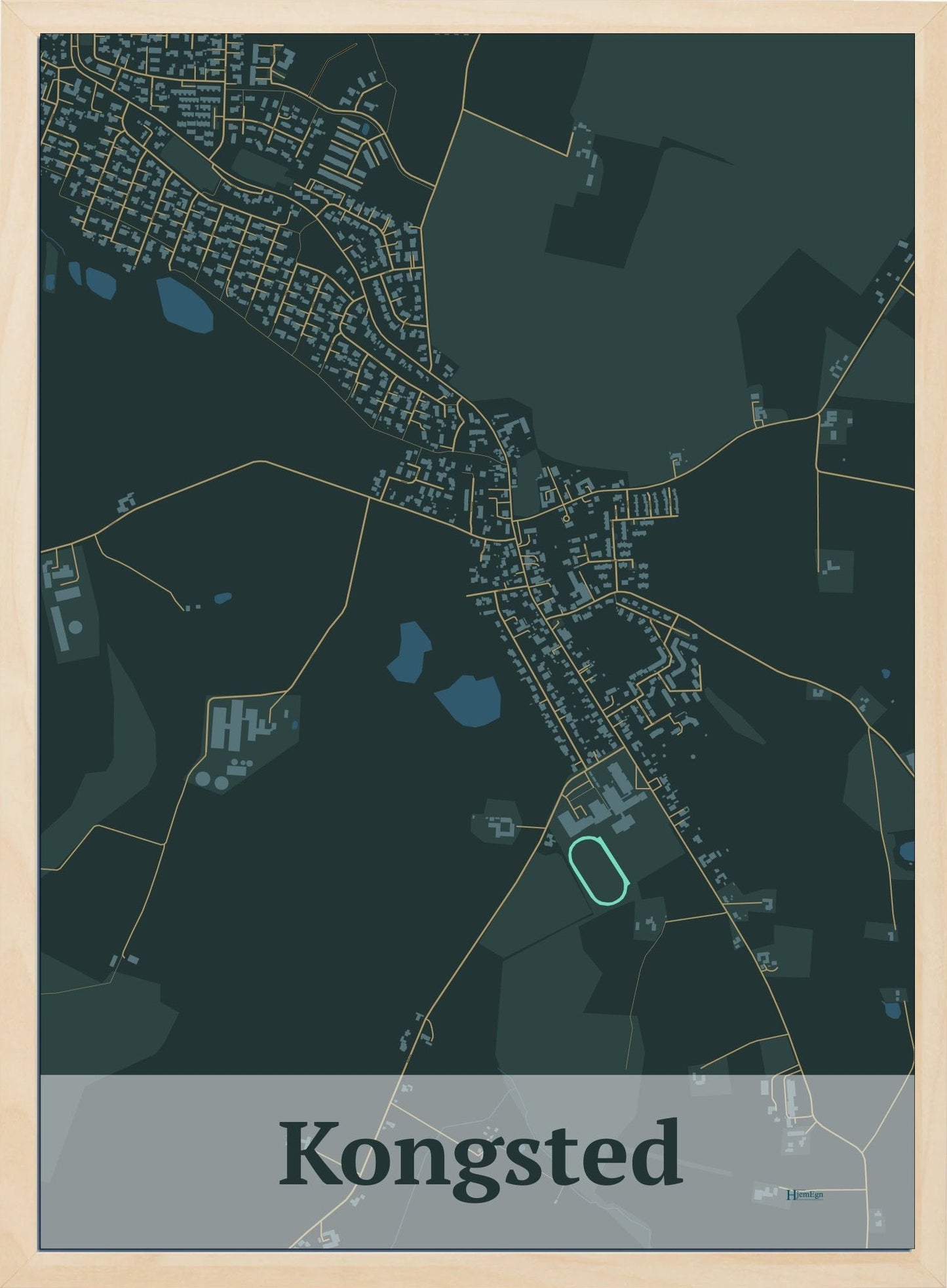 Kongsted plakat i pastel rød og HjemEgn.dk design firkantet. Design bykort for Kongsted