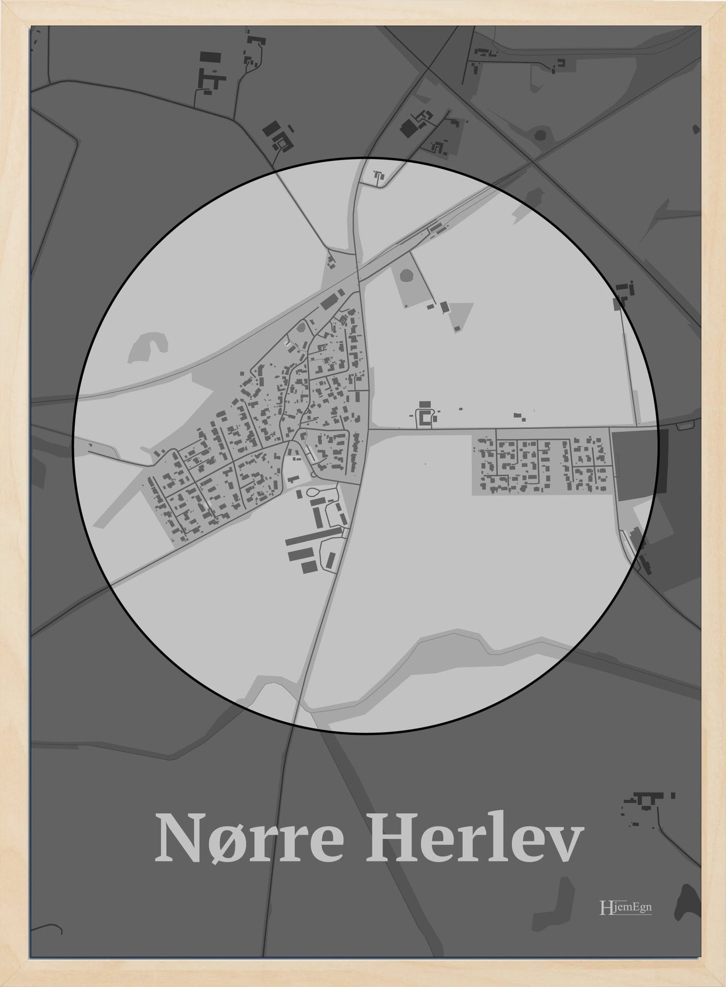 Nørre Herlev plakat i farve pastel grå og HjemEgn.dk design centrum. Design bykort for Nørre Herlev
