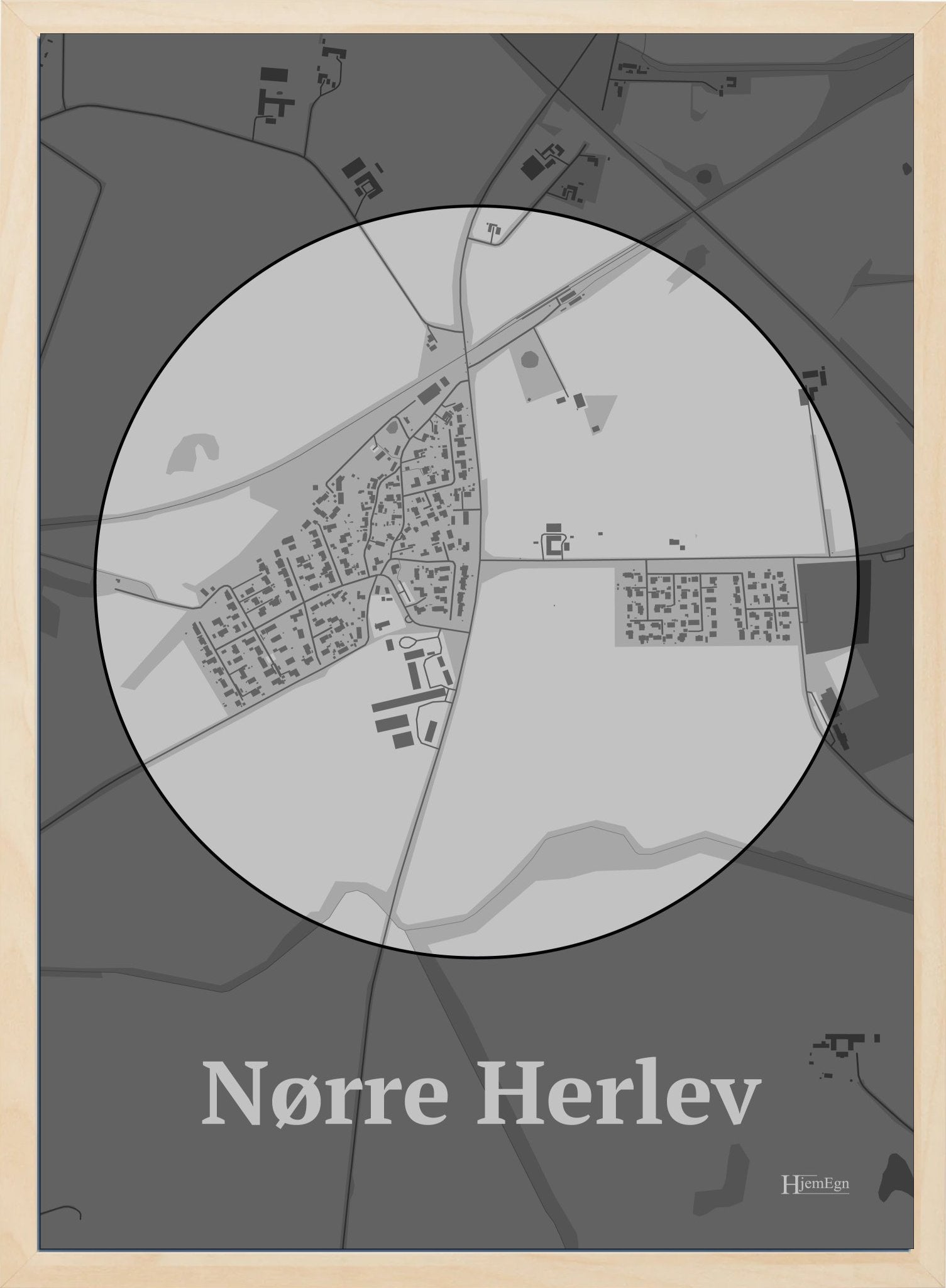 Nørre Herlev plakat i farve pastel grå og HjemEgn.dk design centrum. Design bykort for Nørre Herlev