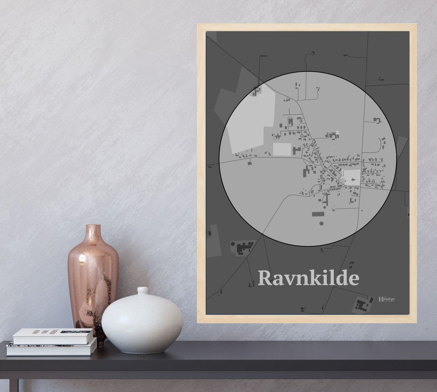 Ravnkilde plakat i farve  og HjemEgn.dk design centrum. Design bykort for Ravnkilde