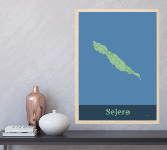 Sejerø plakat i farve  og HjemEgn.dk design firkantet. Design ø-kort for Sejerø
