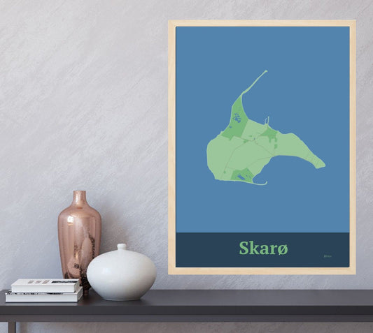 Skarø plakat i farve  og HjemEgn.dk design firkantet. Design ø-kort for Skarø
