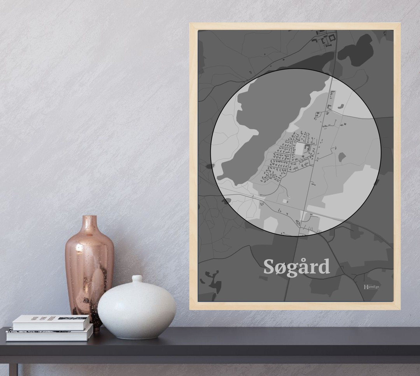 Søgård plakat i farve  og HjemEgn.dk design centrum. Design bykort for Søgård