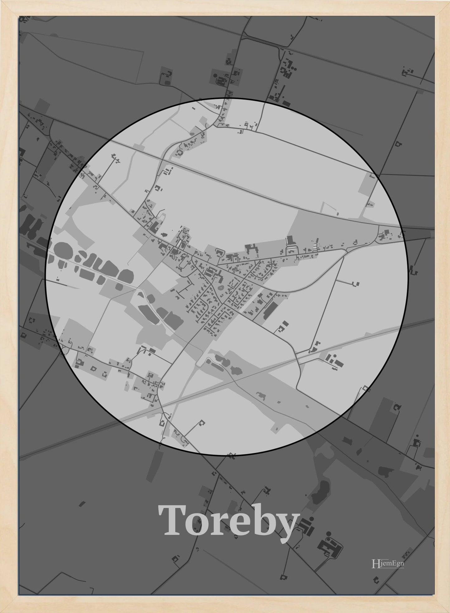 Toreby plakat i farve pastel grå og HjemEgn.dk design centrum. Design bykort for Toreby