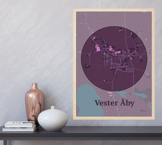 Vester Åby plakat i farve  og HjemEgn.dk design centrum. Design bykort for Vester Åby